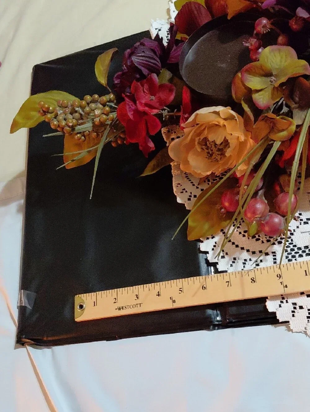 Home Interiors Burgundy, Cream & Gold Faux Floral Candle Centerpiece